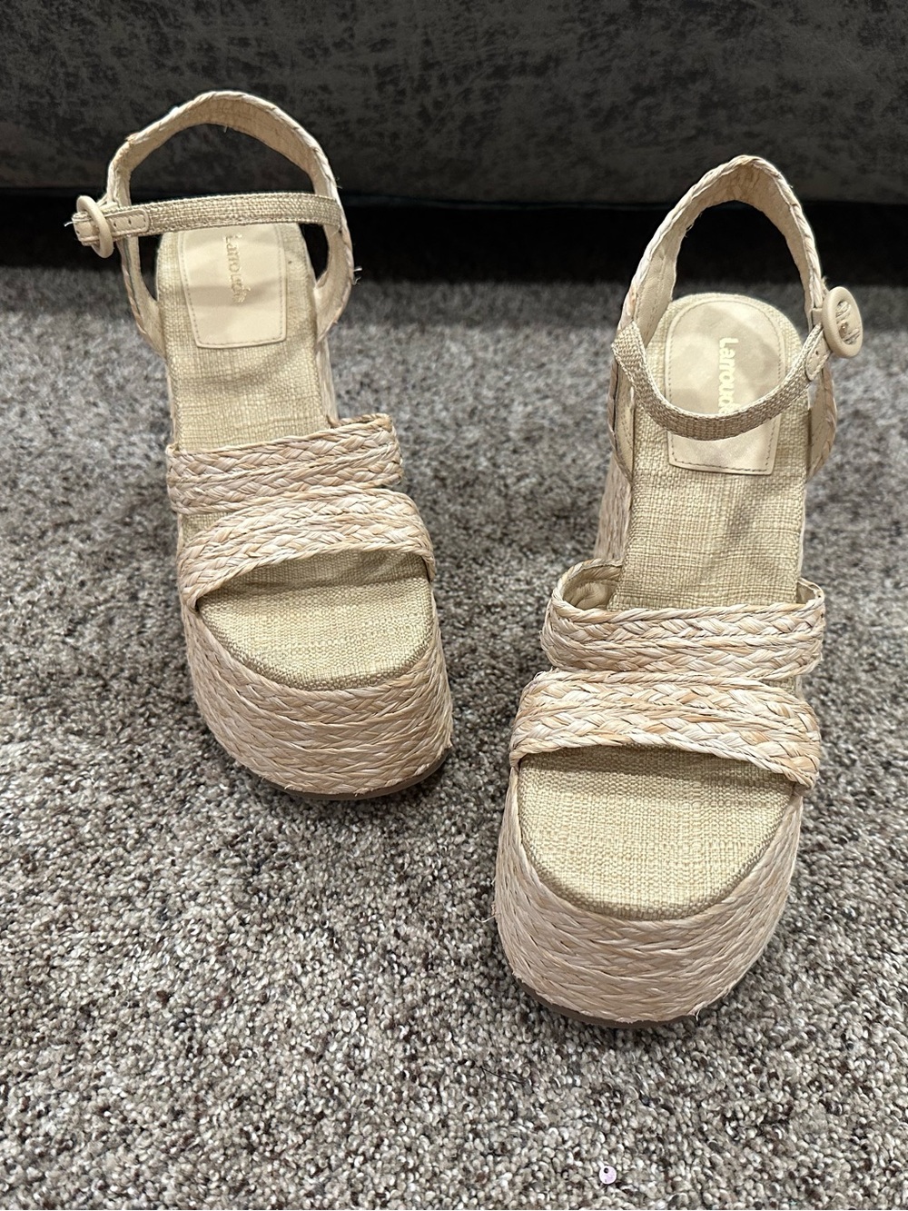Larroude Carmen Raffia Platform Sandals Sz 8.5